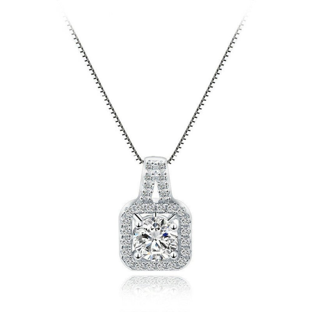 925 Silver Micropave Square Cubic Zircon Pendant - Picture 1 of 5